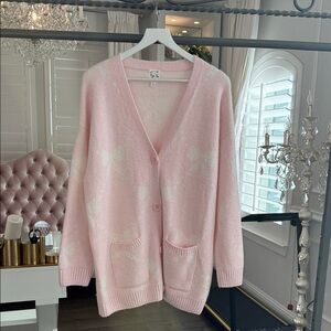 NWOT Hippie Rose Light Pink Cardigan with White Accents SIZE M